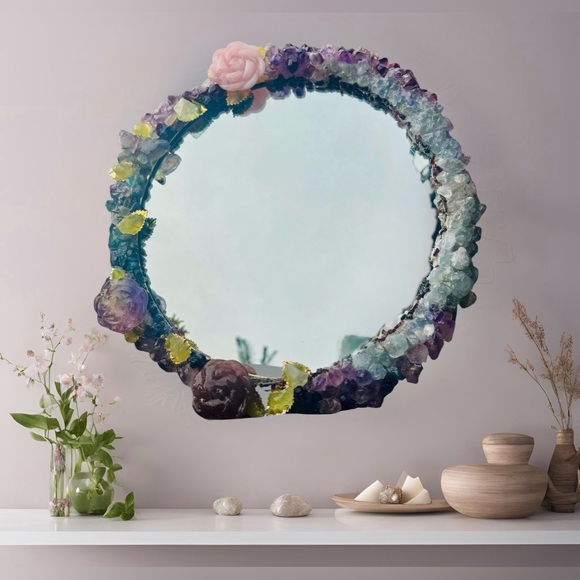 Aphrodite’s Garden Crystal Gemstone Adorned Mirror - Picture 5 of 8